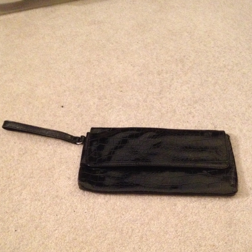 Black faux leather wristlet wrist strap
